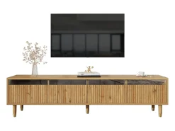 Móvel TV em madeira com 4 gavetas, gaveta em madeira e acrílico 178x35x45cm