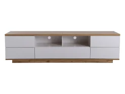 Móvel TV escandinavo contemporâneo 180 cm em madeira - 5 portas + 8 compartimentos - Natural e Branco
