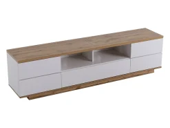 Móvel TV escandinavo contemporâneo 180 cm em madeira - 5 portas + 8 compartimentos - Natural e Branco