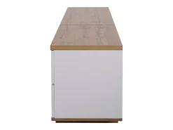 Móvel TV escandinavo contemporâneo 180 cm em madeira - 5 portas + 8 compartimentos - Natural e Branco