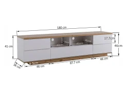 Móvel TV escandinavo contemporâneo 180 cm em madeira - 5 portas + 8 compartimentos - Natural e Branco