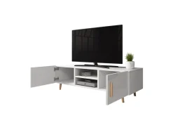 Móvel TV Escandinavo SORAYA 2 Portas 2 Nichos Branco e Cinza, Madeira, 140x42x50 cm, Fabricação Europeia