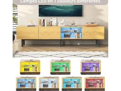 Móvel TV industrial com LED, 3 portas 2 prateleiras, 175x31x41cm, natural