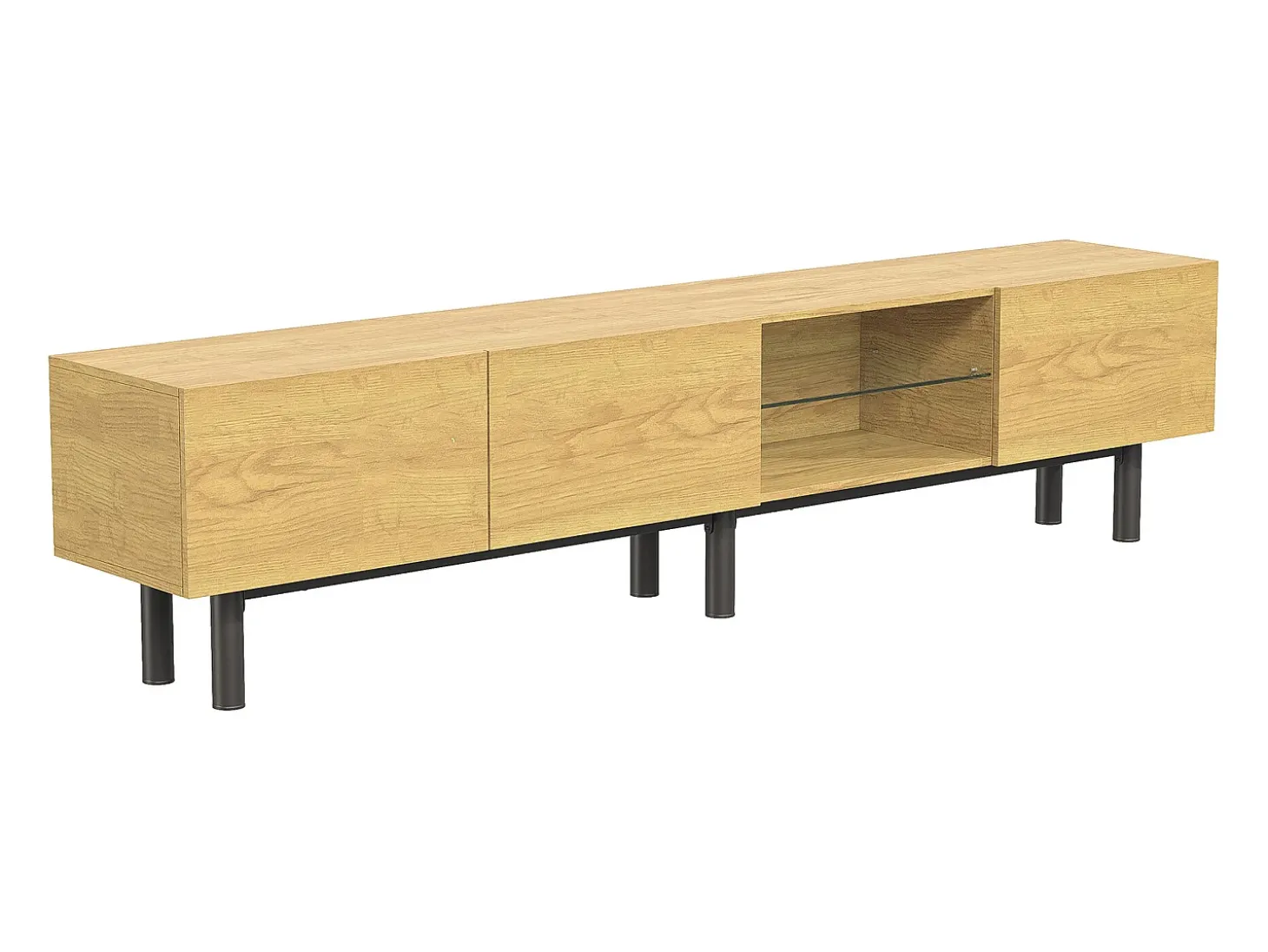 Móvel TV industrial com LED, 3 portas 2 prateleiras, 175x31x41cm, natural