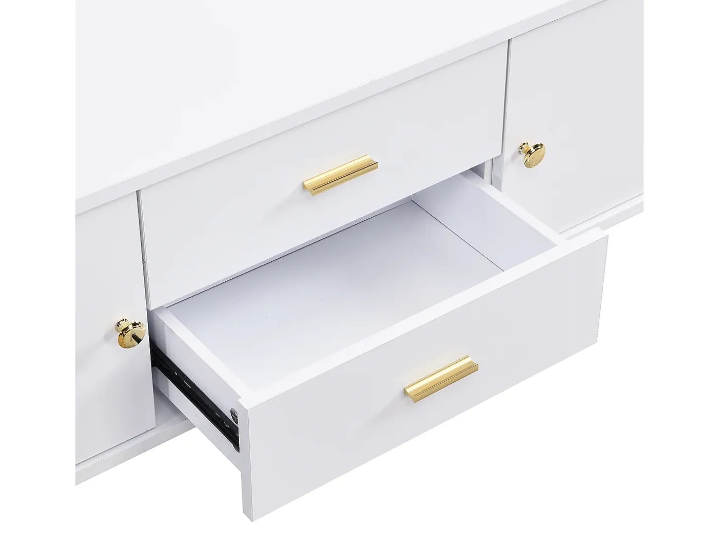 Móvel TV L 170cm - 2 gavetas e 2 portas - puxadores e pés dourados - Branco