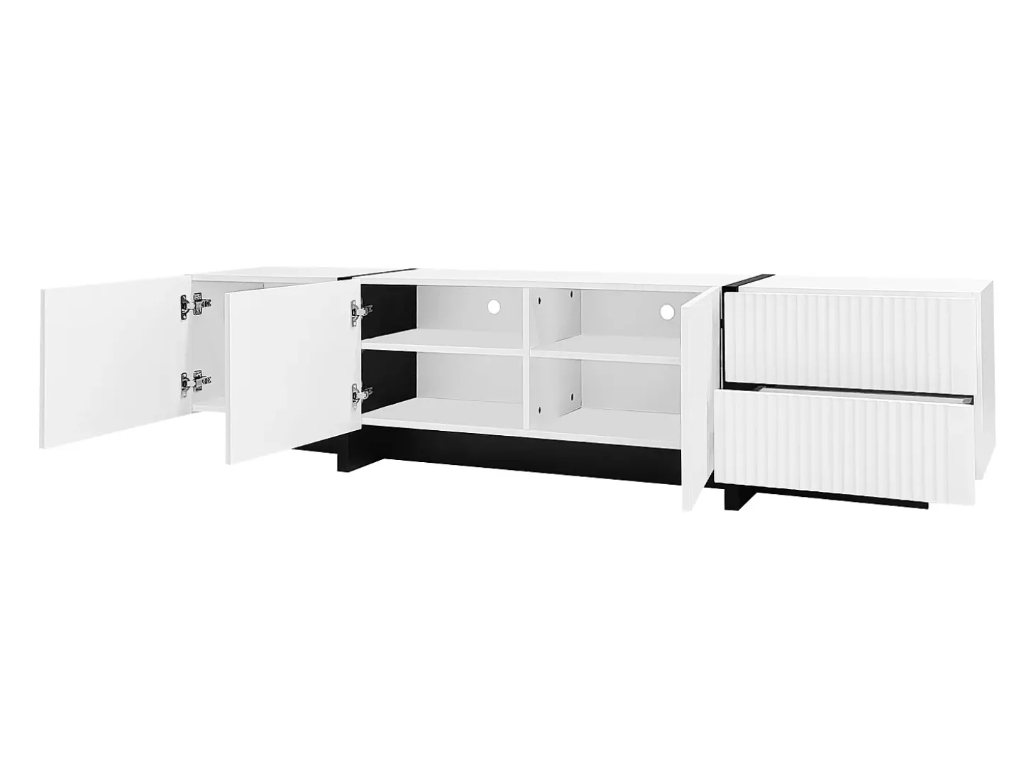 Móvel TV L 190cm - 3 portas 2 gavetas 5 compartimentos - Branco e Preto