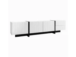 Móvel TV L 190cm - 3 portas 2 gavetas 5 compartimentos - Branco e Preto