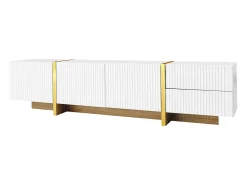 Móvel TV L 190cm - 3 portas 2 gavetas 5 compartimentos - Branco & Dourado