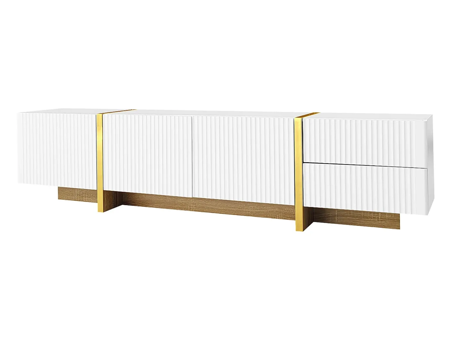 Móvel TV L 190cm - 3 portas 2 gavetas 5 compartimentos - Branco & Dourado