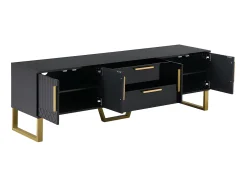 Móvel TV L 170cm - aspecto brilhante - 4 portas texturadas gravadas com puxadores dourados - Preto