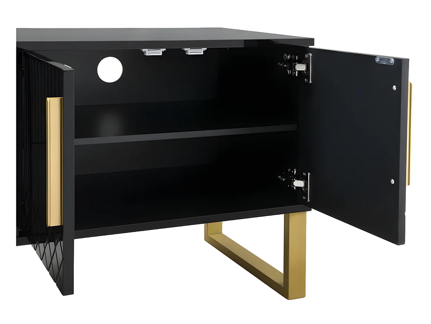 Móvel TV L 170cm - aspecto brilhante - 4 portas texturadas gravadas com puxadores dourados - Preto