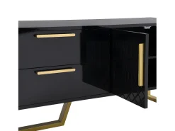 Móvel TV L 170cm - aspecto brilhante - 4 portas texturadas gravadas com puxadores dourados - Preto