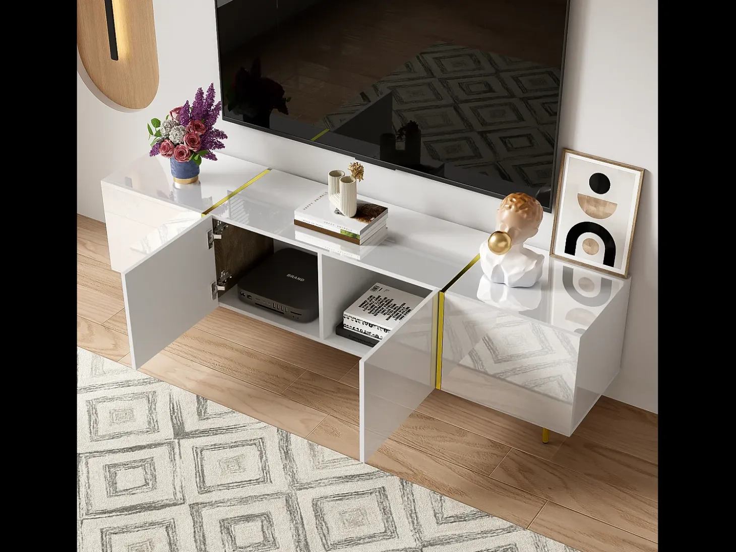 Móvel TV L 170cm - com 4 portas - MDF - Branco