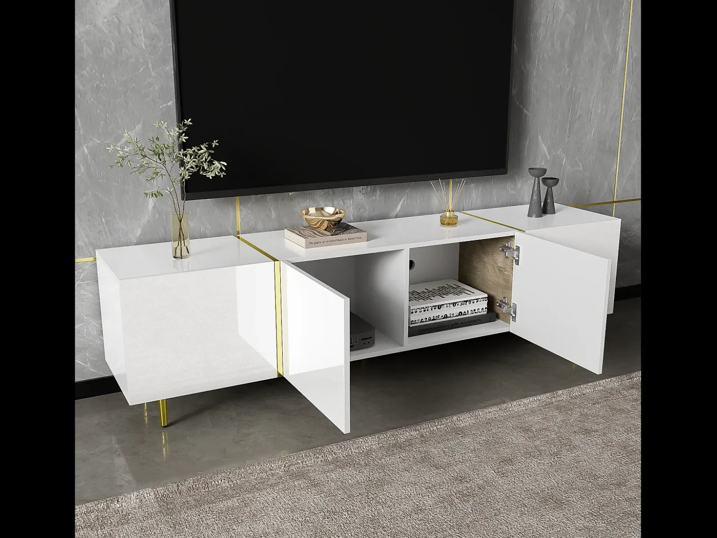 Móvel TV L 170cm - com 4 portas - MDF - Branco