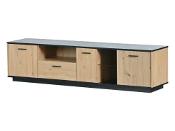 Móvel TV LED 15 lâmpadas - TV-Board com 1 gaveta + 3 portas + 2 compartimentos placa de tecto preta - natural 180x40x45cm