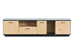 Móvel TV LED 15 lâmpadas - TV-Board com 1 gaveta + 3 portas + 2 compartimentos placa de tecto preta - natural 180x40x45cm