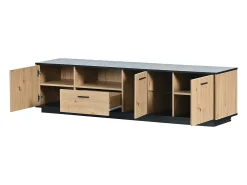 Móvel TV LED 15 lâmpadas - TV-Board com 1 gaveta + 3 portas + 2 compartimentos placa de tecto preta - natural 180x40x45cm