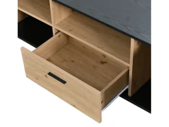 Móvel TV LED 15 lâmpadas - TV-Board com 1 gaveta + 3 portas + 2 compartimentos placa de tecto preta - natural 180x40x45cm
