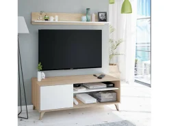 Móvel TV Mesa, Aparador para televisão da sala com 1 porta, Móvel TV sala, Aparador design, 135x40h50 cm, Carvalho