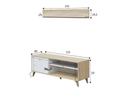 Móvel TV Mesa, Aparador para televisão da sala com 1 porta, Móvel TV sala, Aparador design, 135x40h50 cm, Carvalho