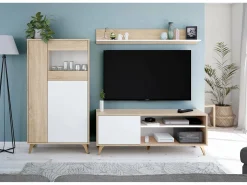 Móvel TV Mesa, Aparador para televisão da sala com 1 porta, Móvel TV sala, Aparador design, 135x40h50 cm, Carvalho