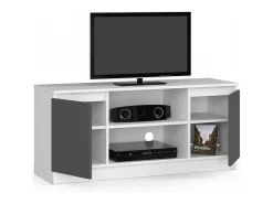 Móvel TV Moderno Branco-Cinza 120cm com Porta e Prateleiras