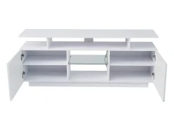 Móvel TV moderno 140cm com LED para TV de 60" - 2 portas e 2 compartimentos de vidro - Branco