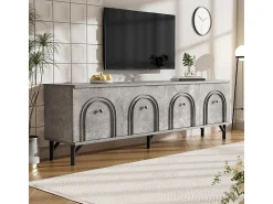 Móvel TV moderno de 4 portas - Cinzento, 160 cm - Design elegante, dobradiças de fecho suave