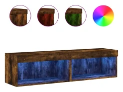 Móvel TV multimídia prateleira TV aparador sala de jantar sala de estar quarto com luzes LED 2 peças carvalho defumado 60 x 30 x 30 cm marrom 02_0028868