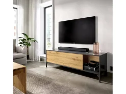 Móvel TV Olimpo, Aparador baixo da sala, Aparador da sala para televisão, 132x39h44 cm, Carvalho Nodi e Antracite