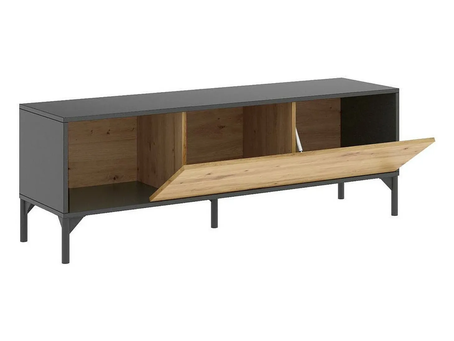 Móvel TV Olimpo, Aparador baixo da sala, Aparador da sala para televisão, 132x39h44 cm, Carvalho Nodi e Antracite