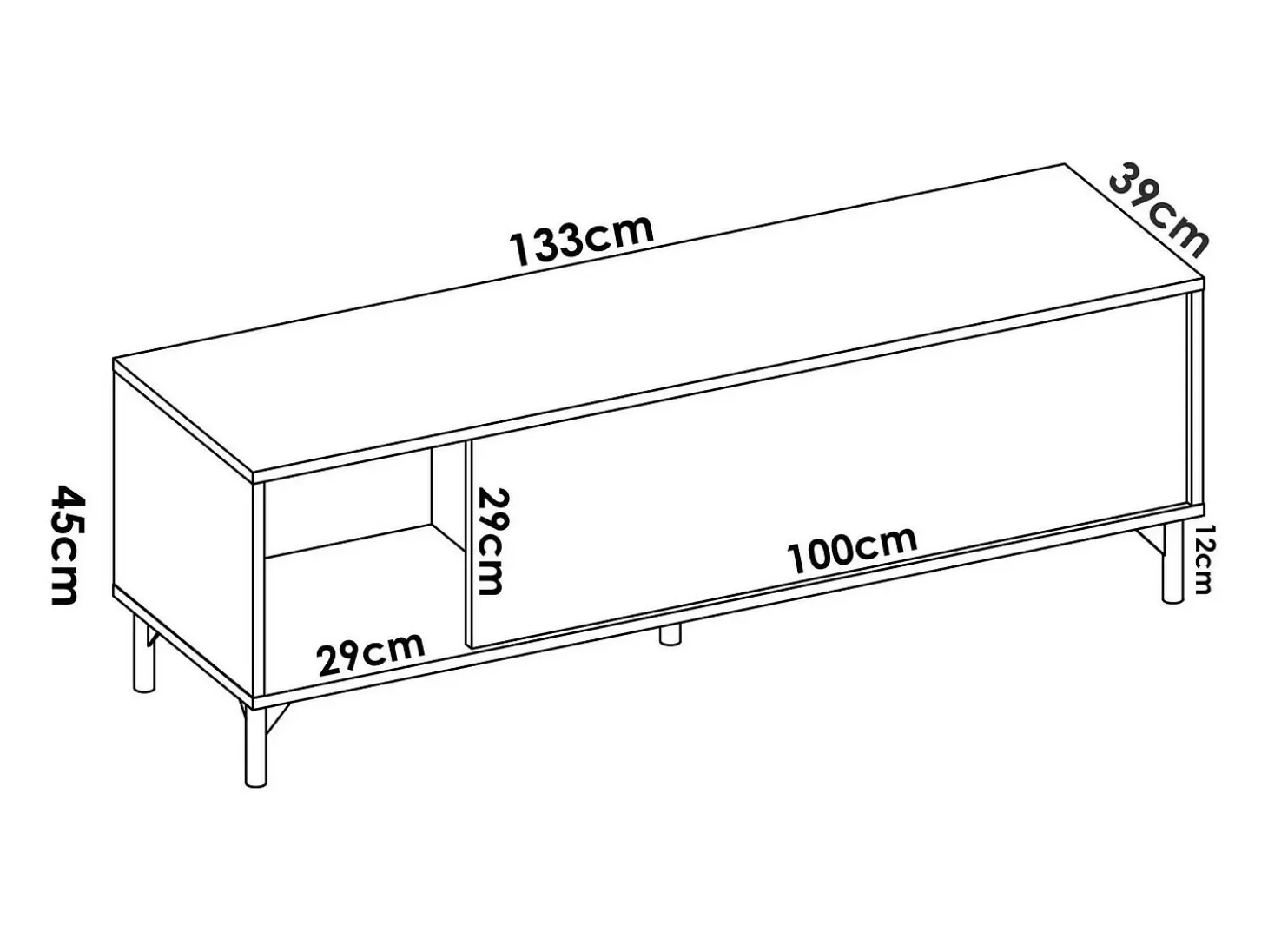 Móvel TV Olimpo, Aparador baixo da sala, Aparador da sala para televisão, 132x39h44 cm, Carvalho Nodi e Antracite