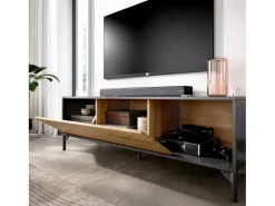 Móvel TV Olimpo, Aparador baixo da sala, Aparador da sala para televisão, 132x39h44 cm, Carvalho Nodi e Antracite