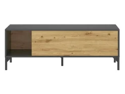 Móvel TV Olimpo, Aparador baixo da sala, Aparador da sala para televisão, 132x39h44 cm, Carvalho Nodi e Antracite