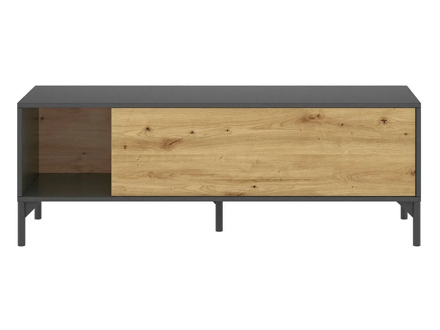 Móvel TV Olimpo, Aparador baixo da sala, Aparador da sala para televisão, 132x39h44 cm, Carvalho Nodi e Antracite