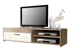 Móvel TV Pilvi 120 cm melaminado carvalho Sonoma e branco, 1 abatível, 2 nichos, design contemporâneo