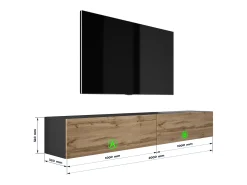 Móvel TV suspenso, (2 x 100) x 34 x 32 cm, Preto Fosco / Carvalho Wotan