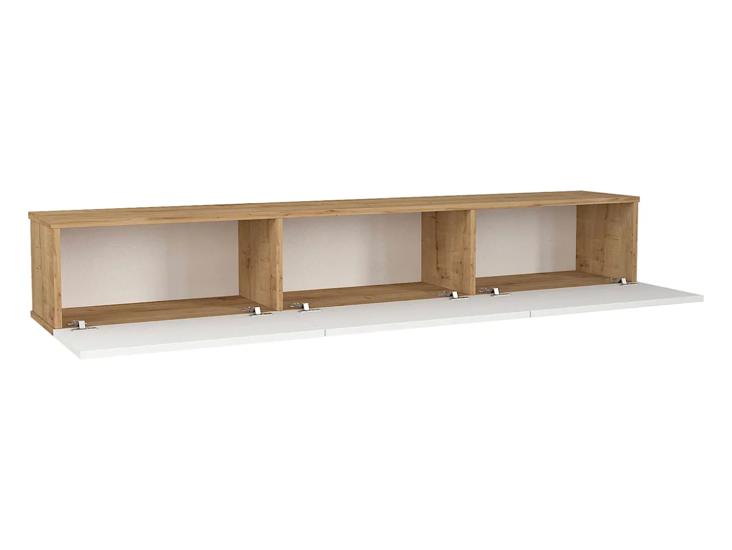 Móvel TV suspenso com 3 portas - Branco e Natural claro - VIKILA