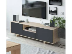 Móvel TV Visalia, Aparador para televisão da sala, Móvel TV 3 portas, Aparador baixo, 150x41h46 cm, Carvalho