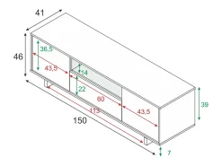 Móvel TV Visalia, Aparador para televisão da sala, Móvel TV 3 portas, Aparador baixo, 150x41h46 cm, Carvalho