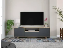 Móvel TV Visalia, Aparador para televisão da sala, Móvel TV 3 portas, Aparador baixo, 150x41h46 cm, Carvalho