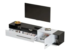 Móvel TV 170x38x42,3 cm com gaveta, porta e prateleira aberta, branco + preto