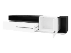 Móvel TV 170x38x42,3 cm com gaveta, porta e prateleira aberta, branco + preto