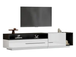 Móvel TV 170x38x42,3 cm com gaveta, porta e prateleira aberta, branco + preto