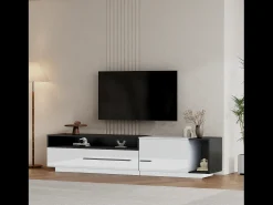 Móvel TV 170x38x42,3 cm com gaveta, porta e prateleira aberta, branco + preto