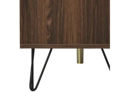 Móvel TV 160x38x47cm - Móvel TV 2 portas em folheado de madeira maciça com 2 compartimentos, puxadores dourados e pés em ferro - castanho