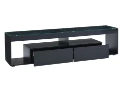 Móvel TV 180x40x46cm com 2 gavetas, LED incluído, corpo em lacado preto