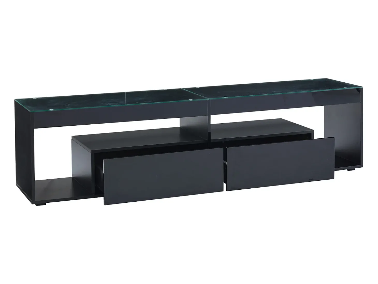 Móvel TV 180x40x46cm com 2 gavetas, LED incluído, corpo em lacado preto