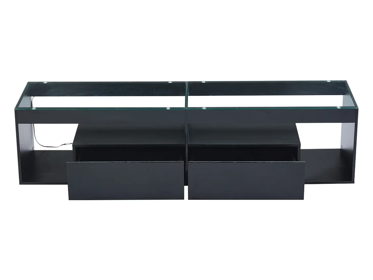 Móvel TV 180x40x46cm com 2 gavetas, LED incluído, corpo em lacado preto