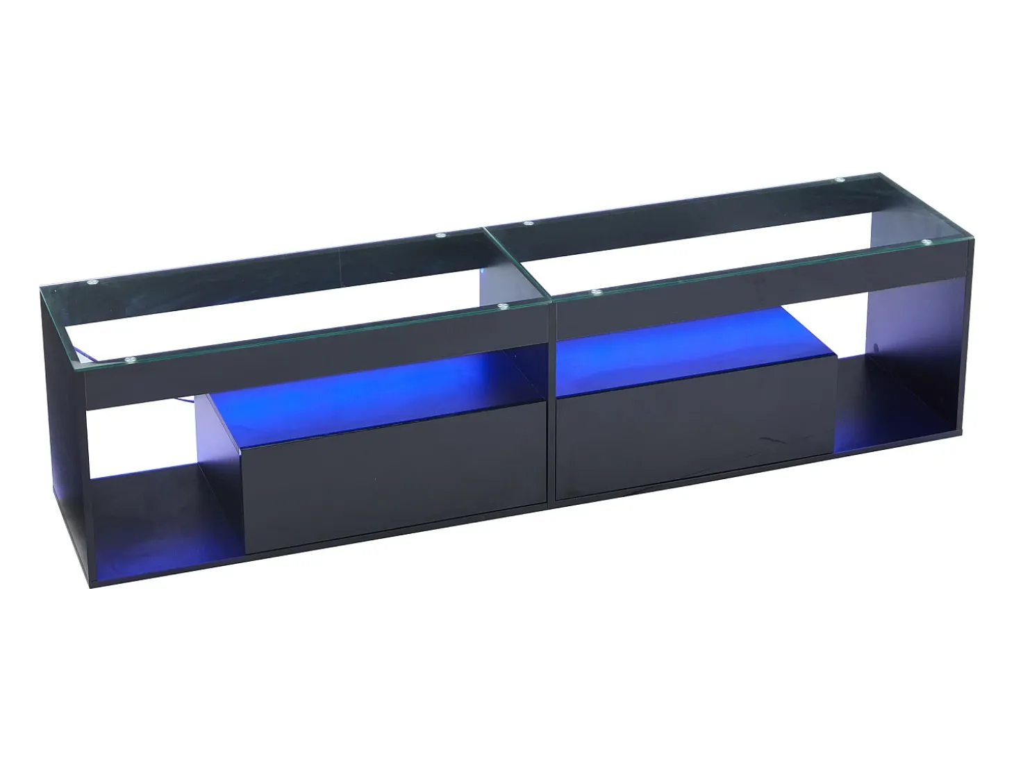 Móvel TV 180x40x46cm com 2 gavetas, LED incluído, corpo em lacado preto